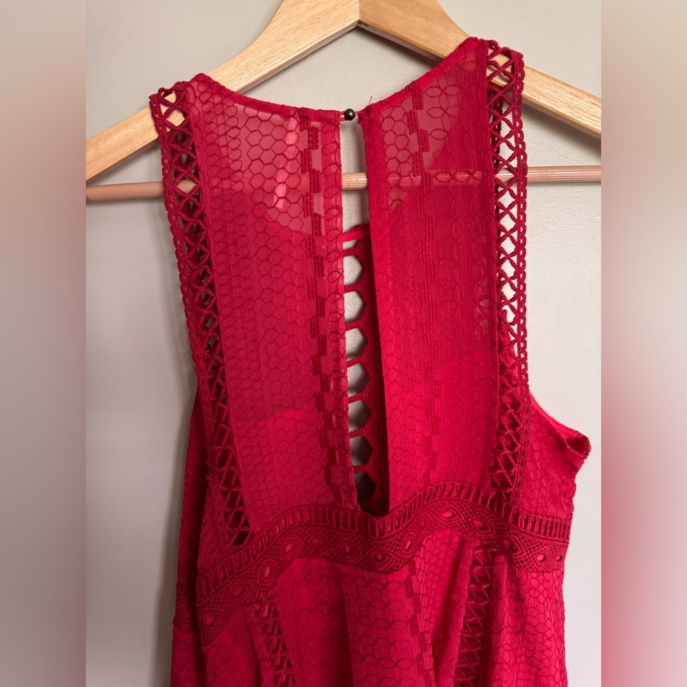 Free People Red Lace Cutout Fit & Flare Dress Size 10 Boho - Picture 3 of 11